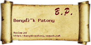 Benyák Patony névjegykártya